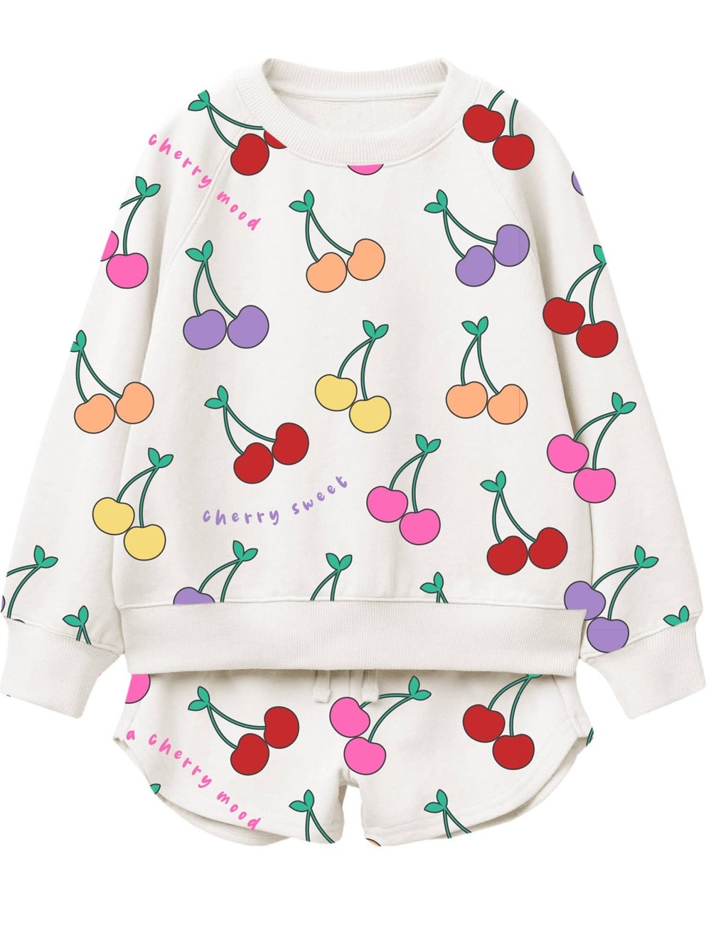 Kids Cream Cherry Print Set - Multicolor Cherries
